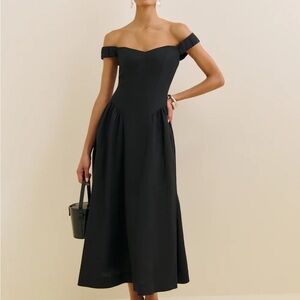Reformation Monet Linen Dress Black